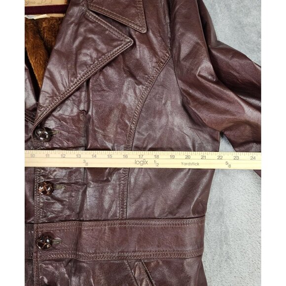 Gino Leathers Jacket Mens Size 42 Button Down Long Sleeve Vintage Coat - Picture 5 of 13